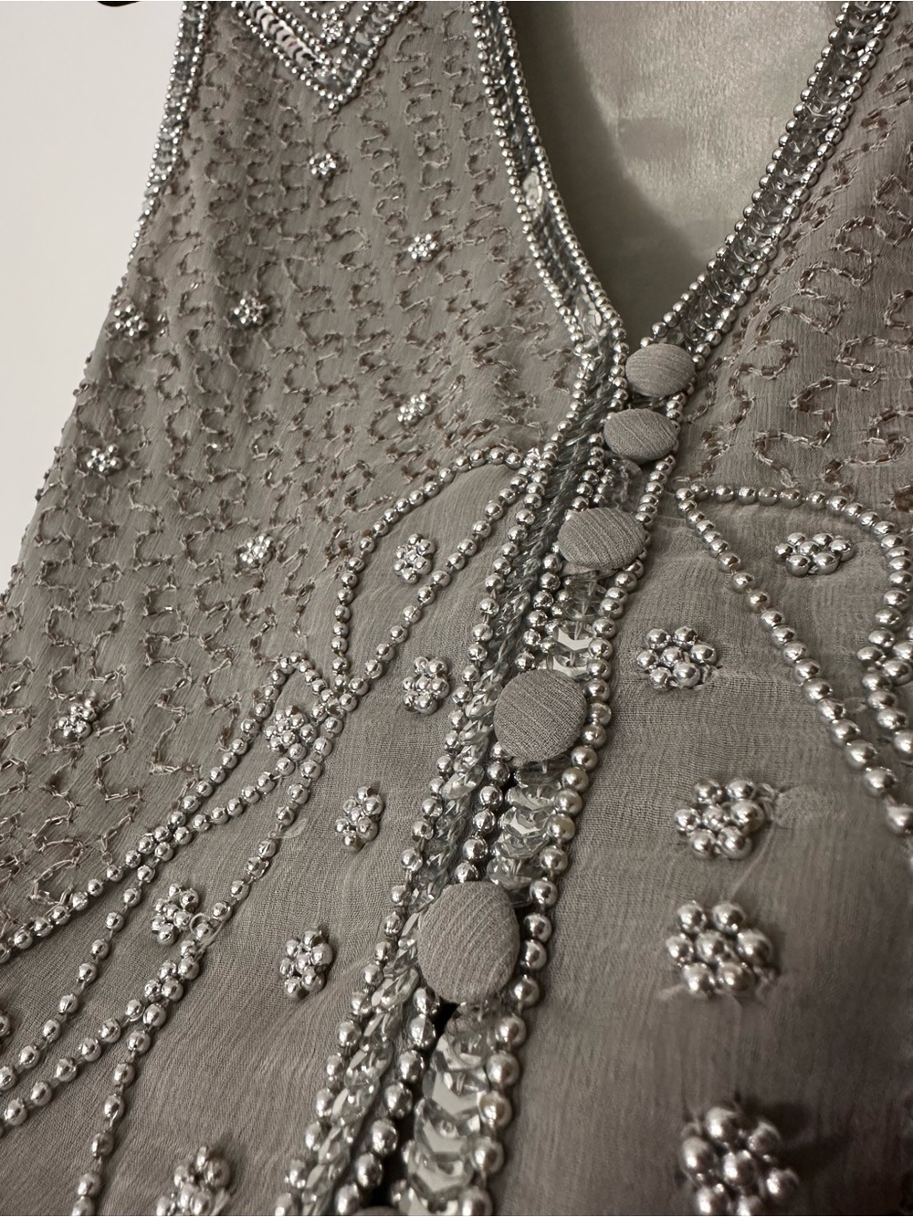 Spenser Jeremy Vintage Silver Beaded Sequin Women's 100% Silk Size S NWT - Picture 7 of 7
